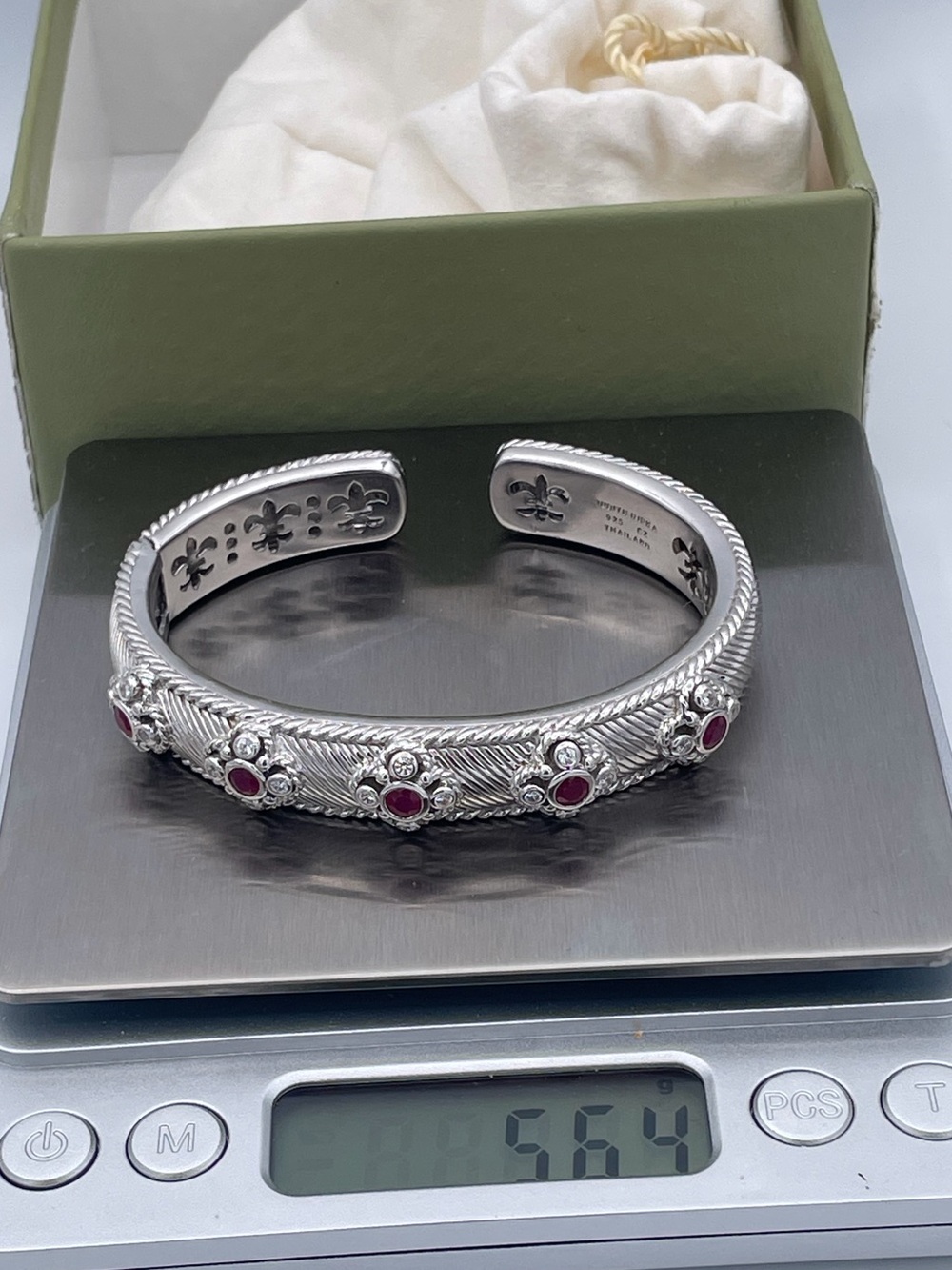 Judith Ripka Sterling Silver Ruby Cuff Bracelet Thailand QVC Era Heavy 56.4g - Picture 3 of 11